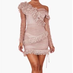 House of CB Sorrel Tulle Asymmetric Minidress